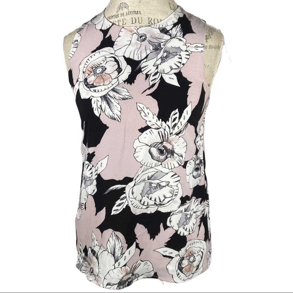 C&E Dusty Rose Floral Pink Black Sleeveless Blouse Women's Size XS